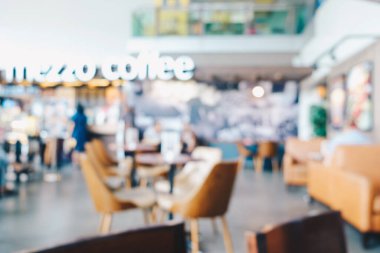 Soyut, bulanık kafeterya restoranı ve müşteri saptırıcı arka planı.