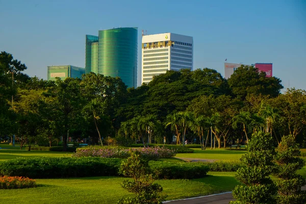 stock image Green city park with tree building sky cloud Bangkok Thailand