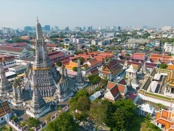Luftaufnahme Wat Arun Buddhistischer Tempel Sonniger Tag Stadtbesichtigung Reise Bangkok — Stockfoto