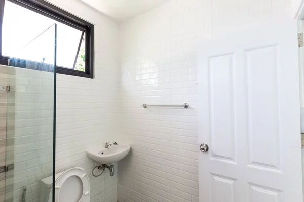 Modern Luxury Bathroom White Grey Tone Renovate Interior Design — Stock Photo, Image