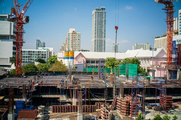 Bouwplaats Gebouw Kraan Hoogbouw Kantoorgebouw Stad Bangkok Thailand — Stockfoto