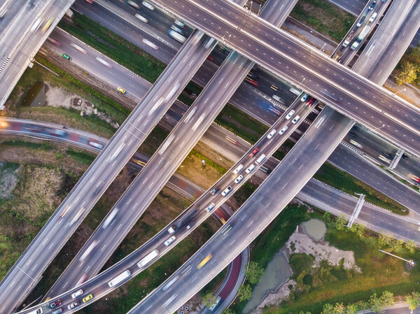 Aerial view city transport traffic junction road with car transport industry
