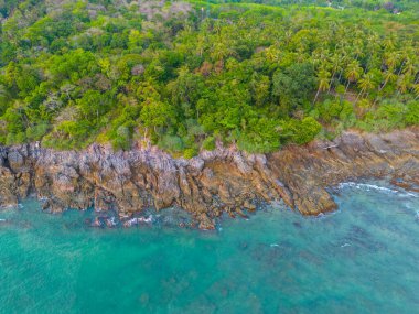Hindistan cevizi güneş batımlı turkuaz deniz dalgası yaz tatili arka planında