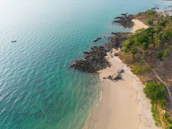Lucht Zee Strand Golf Turquoise Water Met Kokosnoot Zonsondergang Licht — Stockfoto