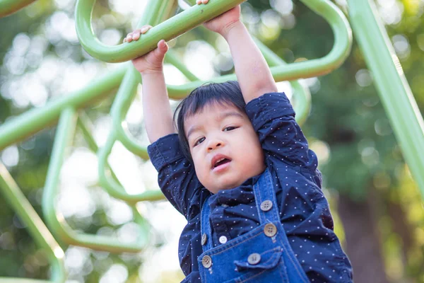 2-3 yaşındaki sevimli Asyalı çocuk şehir parkında oyun parkında