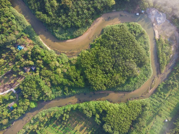 stock image Aerial view tropical rainforest with river canal green tree nature landscape