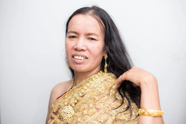 Portrait Magnifique Femmes Asiatiques Âge Moyen Avec Costume Style Thaï — Photo