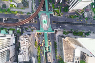 Aerial view Cityscape of Bangkok skyline with Road, Thailand