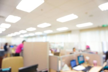 Blurred office interior space background in the workplace with computer shallow depth of focus of abstract background.