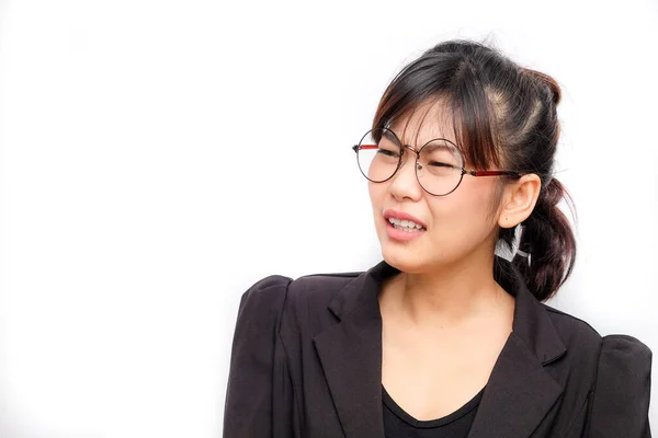 Biusiness Asiatiska Kvinnor Ansiktskänsla Olika Humör Ansikte Vit Bakgrund — Stockfoto