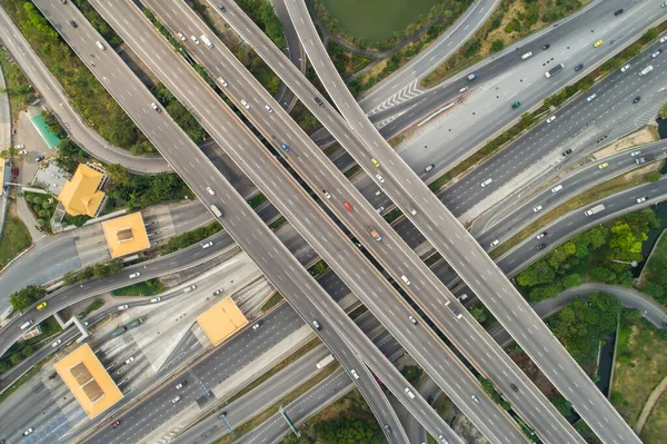 Overpass Freeway Intersection Road Car Movement Aerial View — Stock Photo, Image