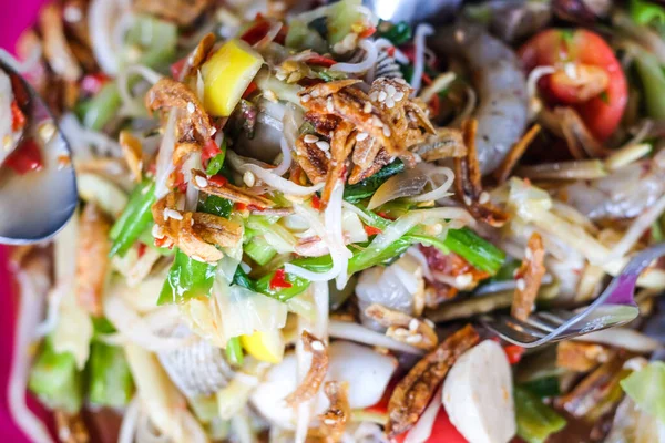 Салат Папайи Креветками Раковины Морской Еды Традиционной Тайской Кухне — стоковое фото