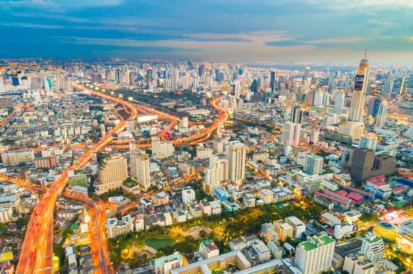 Bangkoks Stadtbild Und Verkehr Luftaufnahme Der Straße Mit Lichtern Von — Stockfoto
