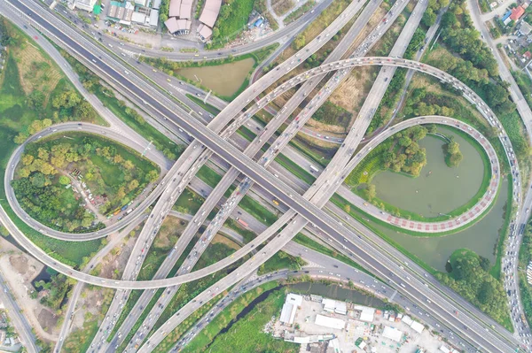 Luftaufnahme Der Kreuzung Mit Autos Und Gebäuden Verkehrskonzept — Stockfoto