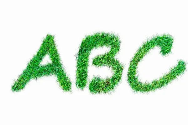 Zelená Příroda Skutečné Grasss Abc Písmo Izolované Bílém — Stock fotografie