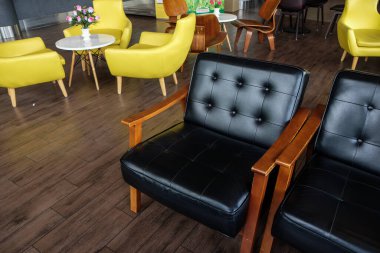 Lüks deri kanepe ahşap kol vintage kafe, iç mobilya