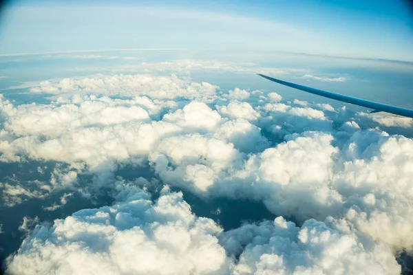 Aerial Chmura Mgła Niebo Sunride Jasnoniebieski Niebo Tło Widok Airplan — Zdjęcie stockowe
