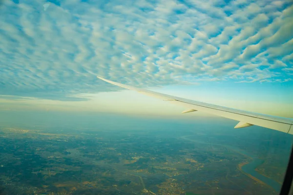 Cielo Nebbia Nuvola Aerea Con Sunride Cielo Azzurro Vista Sfondo — Foto Stock