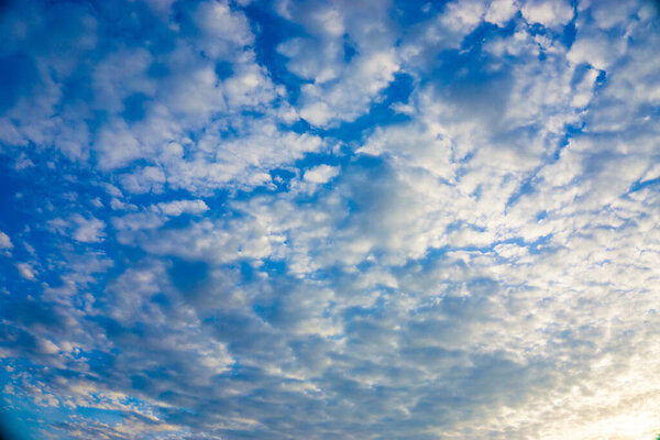 Mostly white cloud against blue sky nature background evening scene look up