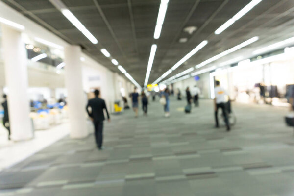 Blur terminal departure airport gate with people walking, Transport concept