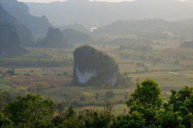 Dağda gün doğumu sisli, doğa manzaralı.