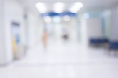 Özet olarak, lüks hastane ve klinik koridorları, modern hastane içinde arka plan için soyut bulanık.