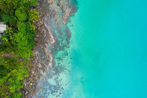 stock image Exotic sea wave beach with azure sea water, aerial view, summer vacation Koh Kood Thailand