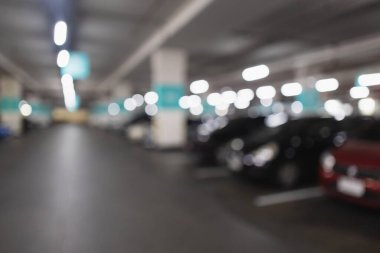 Soyut bulanık araba park yeri kapalı süpermarket otoparkı