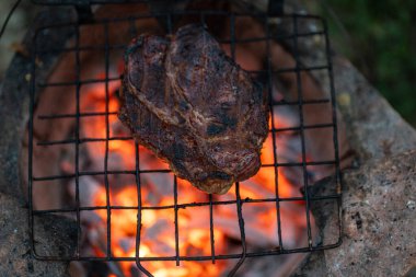Kömürde ızgara sığır eti, açık havada pişirilmiş fileto, kısmen barbekü.