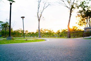 Yeşil Park doğa arka planında boş asfalt yol geçidi
