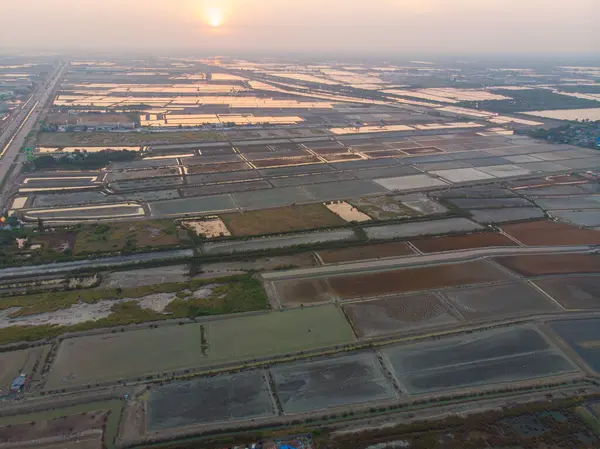 stock image Salt field food industry aerial view Samut Sakorn Thailand