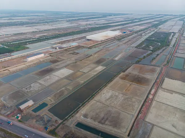 stock image Salt field food industry aerial view Samut Sakorn Thailand