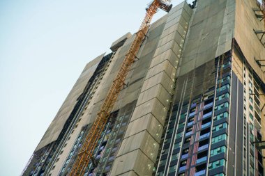 İnşaat şantiyesi binası vinç günbatımı gerçek etkin endüstri