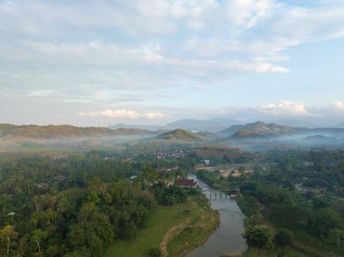 Hava manzarası tropikal yeşil ağaç nehir ekoloji sistemi doğa manzarası öngörüyor