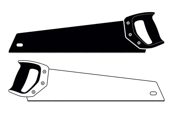手锯轮廓和轮廓 向量Hacksaw隔离说明 木匠工具 木料切割设备 — 图库矢量图片