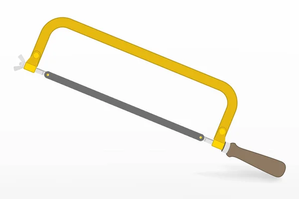 框架钢锯 矢量黄色的手锯断孤立的说明 木匠工具 木料切割设备 — 图库矢量图片