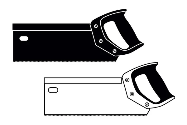 Backsaw Silhouette Und Gliederung Vector Hacksaw Isolated Illustration Handsäge Tischler — Stockvektor