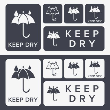 Kuru tut. Nemden koru. Paketleme Sembolü. Hasarı Önlemek İçin Kuru Koşullar Gereken Ögeleri İmzala ve Etiketle. Şemsiye - Vektör Sembolü