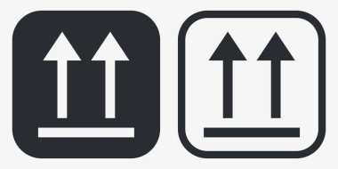 Bu taraftan. Doğru yönlendirme göstergesi. Paketleme Sembolü. İçeriği Korumak İçin Doğru Tutulması Gereken Paketleri İmzala ve Etiketle. Yukarı Oklar - Vektör Sembolü