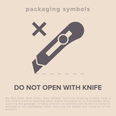 Do Not Open With Knife. Protective Packaging Instruction. Packaging Symbol. Sign and Label Indicating Items That Require Opening Without Blades to Avoid Damage to Contents or Packaging. Knife and Box - Vector Symbol clipart