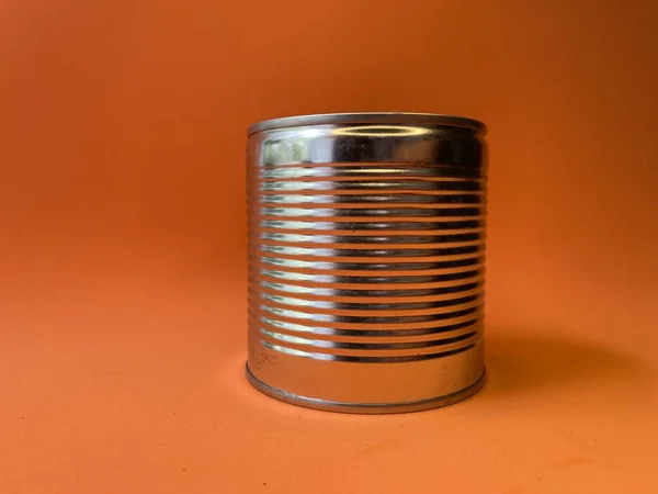 Eten Kan Openen Leeg Roze Achtergrond Pop Art Stijl Bank — Stockfoto