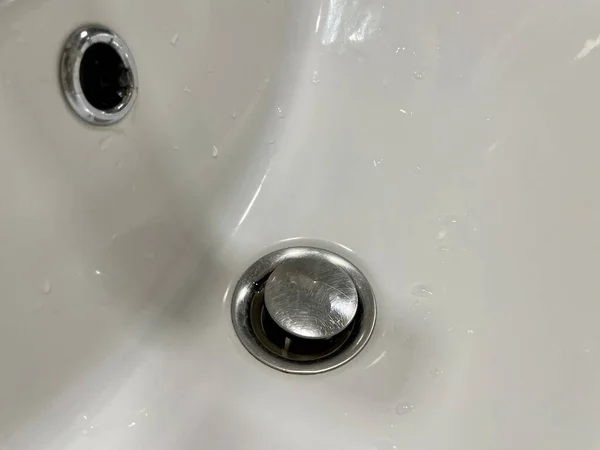 Weißes Waschbecken Badezimmer Waschbecken Nahaufnahme Eines Weißen Waschbeckens — Stockfoto