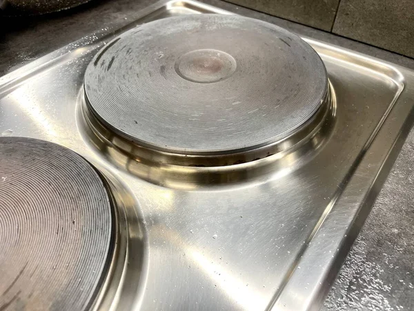 Cocina Eléctrica Sucia Dirty Kitchen Close Mango Metal — Foto de Stock