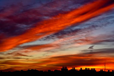 Red sunrise over the city