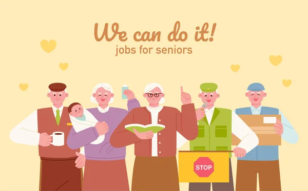 Bannière Promotion Emploi Des Personnes Âgées Une Collection Personnages Seniors — Image vectorielle