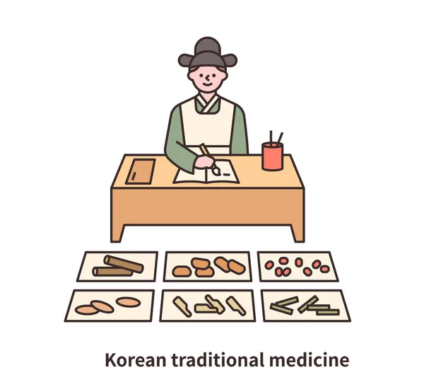 Een Dokter Joseon Dynastie Schrijft Een Recept Uit Voor Een — Stockvector