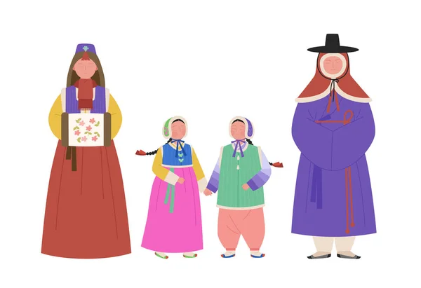 Зимняя Одежда Старой Корейской Страны Чосон Ручной Рисунок Вектора — стоковый вектор