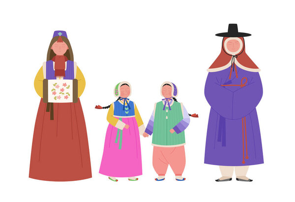 Winter clothing of Korea's old country Joseon. hand drawn vector illustration.