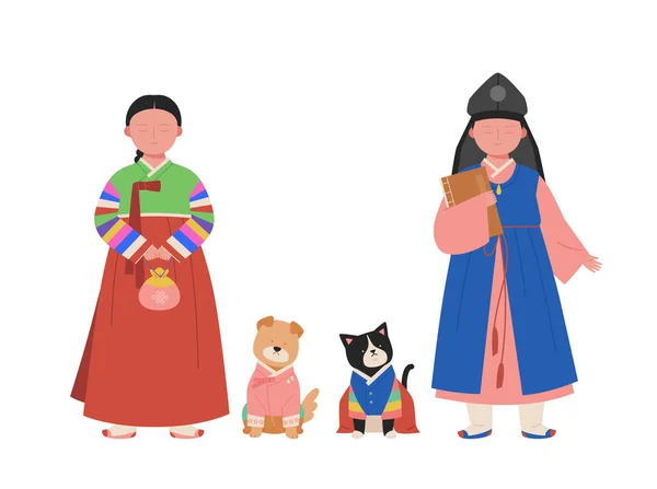 Jelmezek Joseon Gyermekeinek Régi Koreai Nemzetnek Kézzel Rajzolt Vektor Illusztráció — Stock Vector