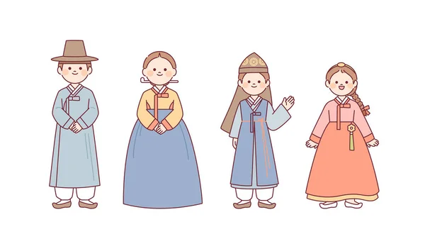 Trajes Velha Nação Coreia Joseon Hanbok Para Homens Mulheres Hanbok — Vetor de Stock